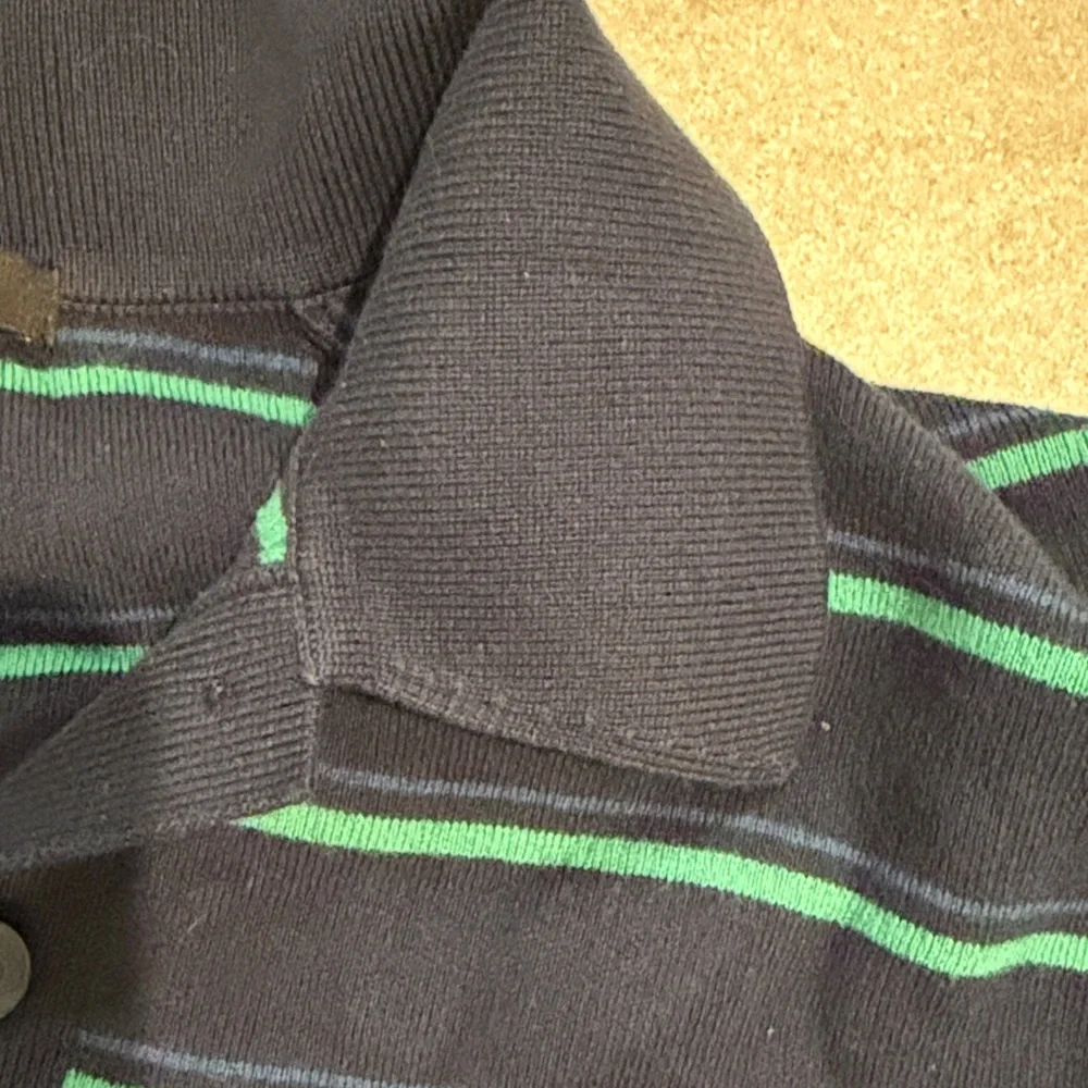 Uniqlo Navy and Green Striped Polo Sweater - Picture 3 of 7